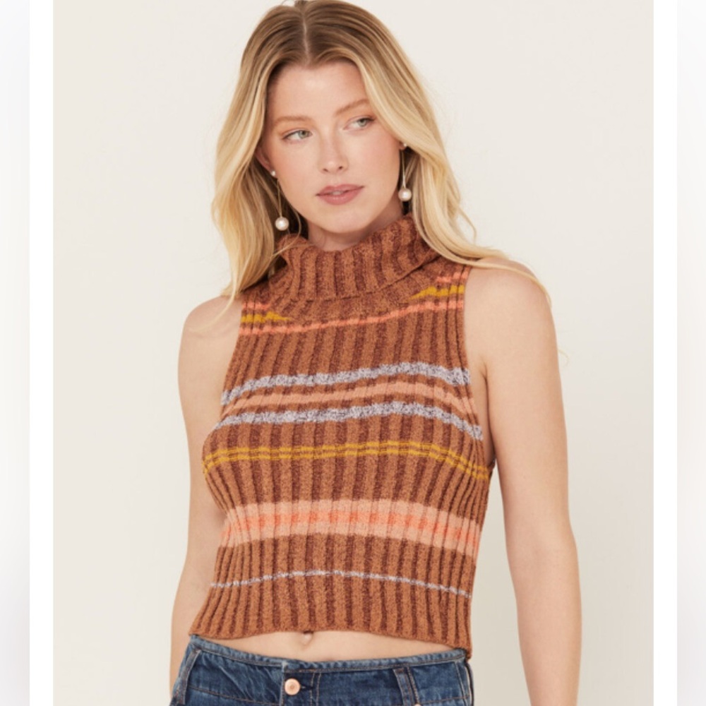 NWOT Women’s Free People Edith Striped Ribbed Cropped Pastel Sweater Vest Small